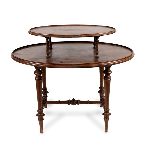 Gueridon in legno con doppio piano ovale