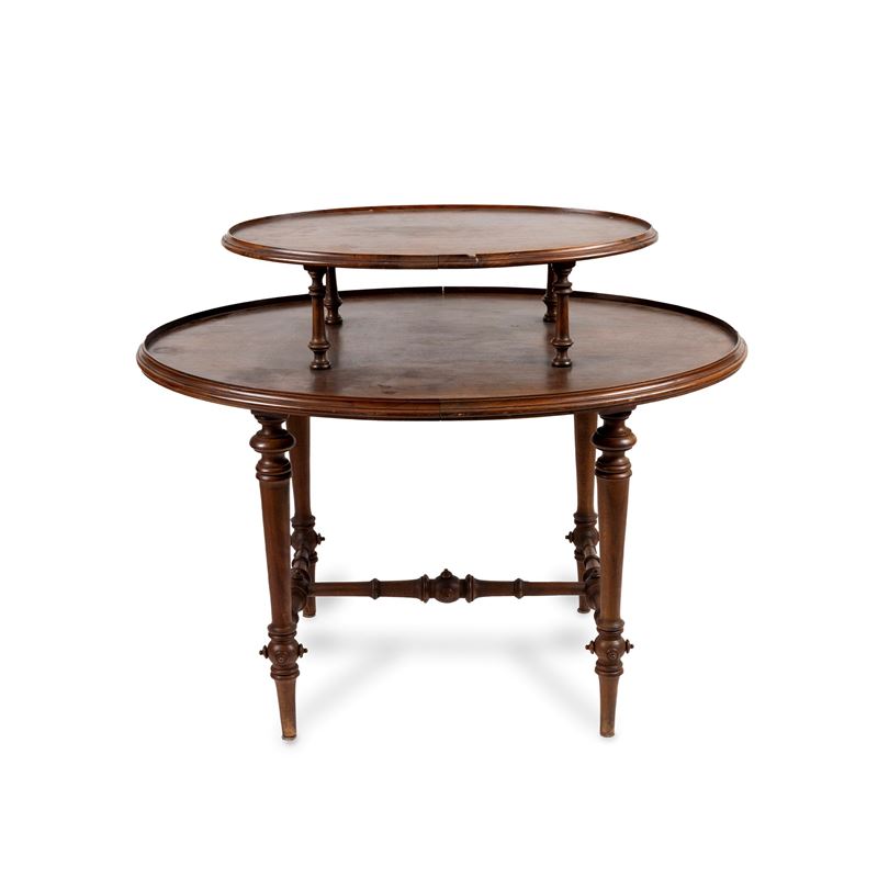 Gueridon in legno con doppio piano ovale