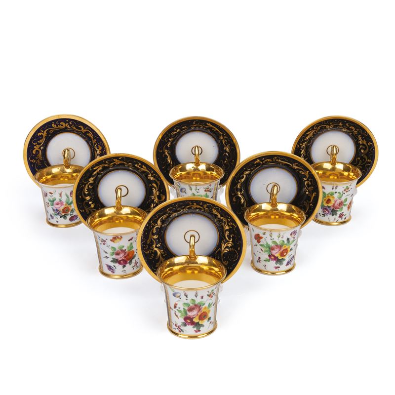 Sei tazze da caffè con relativo piatto, Nyon, primo quarto del XIX secolo