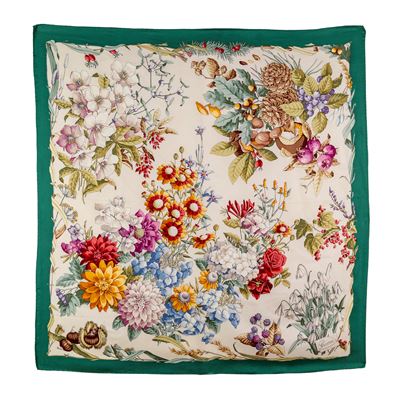 Gucci, Foulard in seta Flora con bordo verde