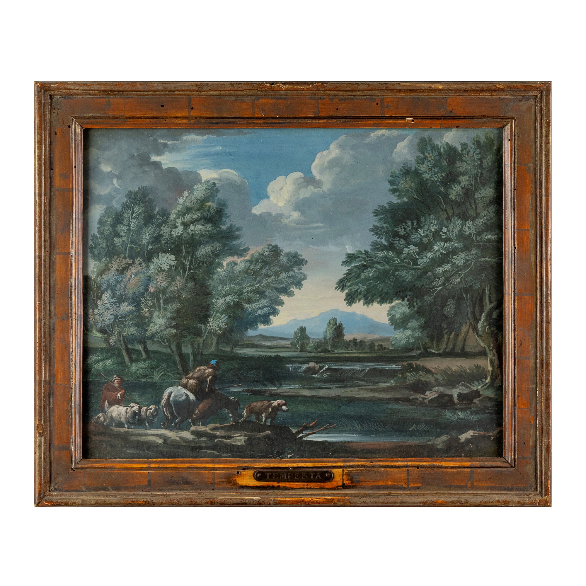 Johann Gotthard Müller (attr.), Paesaggio fluviale con contadini e armenti, coppia di tempere su ...