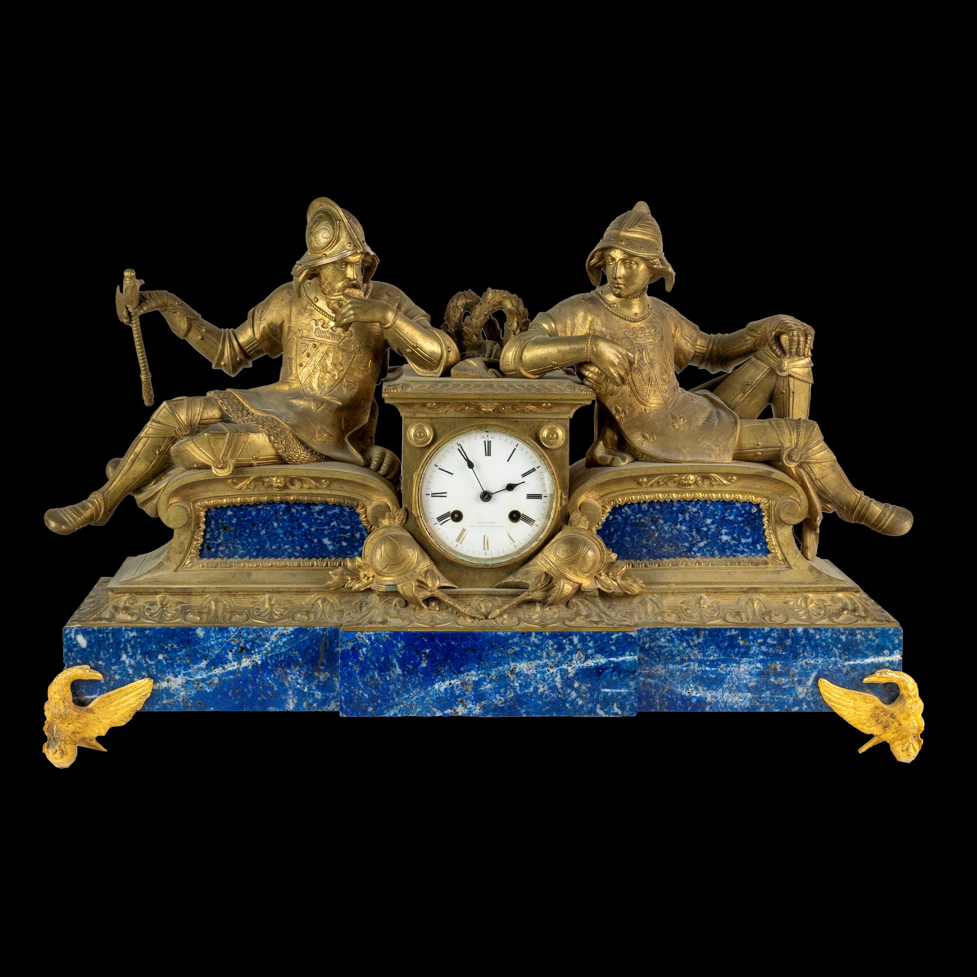 Pendola da centro in bronzo dorato in parte placcata in lapislazzuli, Francia, XIX secolo