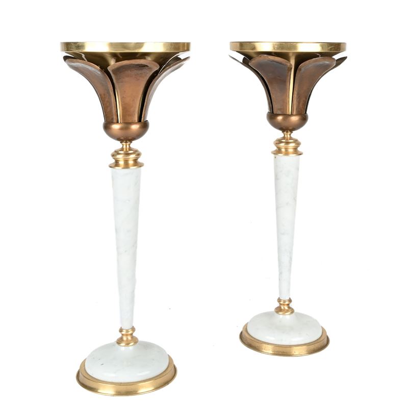 Coppia di lampade da tavolo in marmo bianco