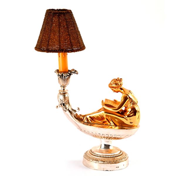 Lampada da tavolo in metallo argentato e dorato