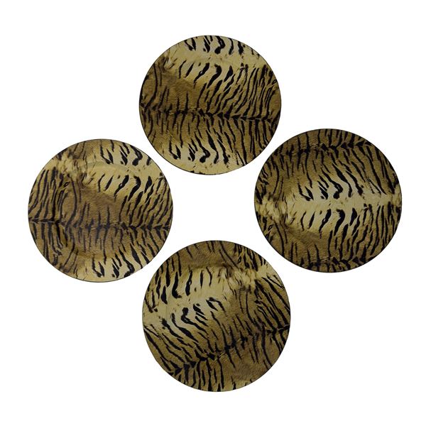 Sessantasei sottopiatti in plastica a fantasia tigrata