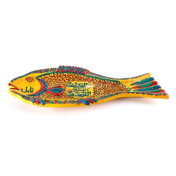 Vassoio in terracotta policroma, arte tunisina