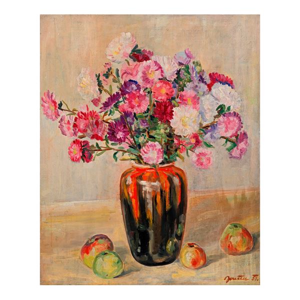 Vaso di fiori con frutta, 1951  - Asta Soli mai - Bolli & Romiti - Casa d'Aste in Roma