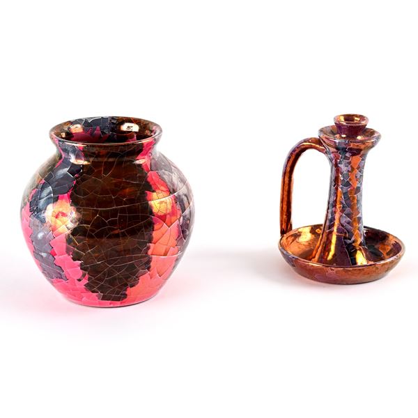 Due vasi in ceramica a lustro violaceo, Mattana, Assemini