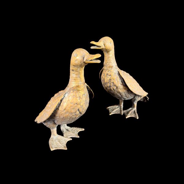 Coppia di anatre in bronzo dorato