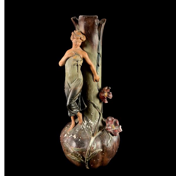 La Libellule, vaso in gesso a patina policroma