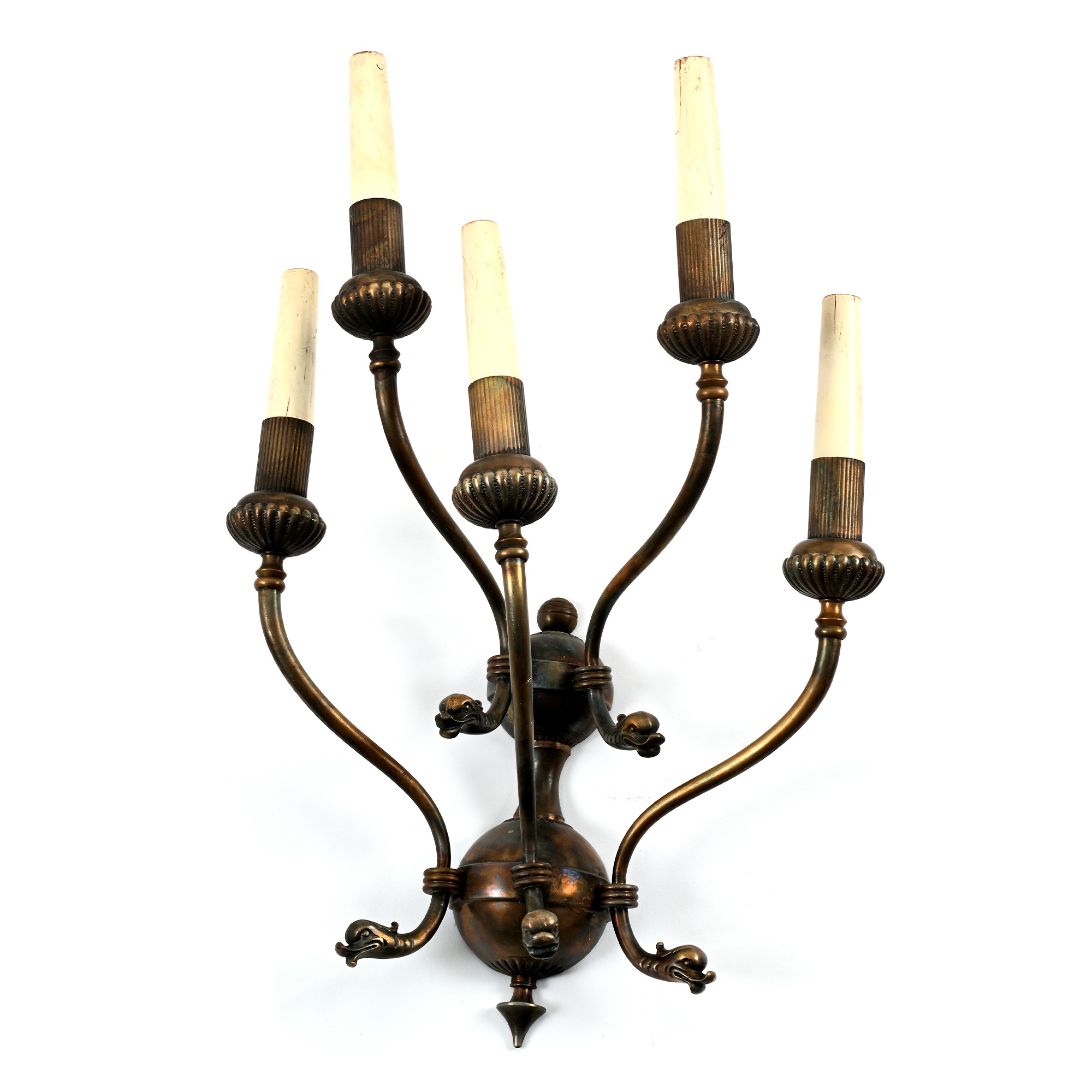 Coppia di appliques in bronzo e metallo patinato