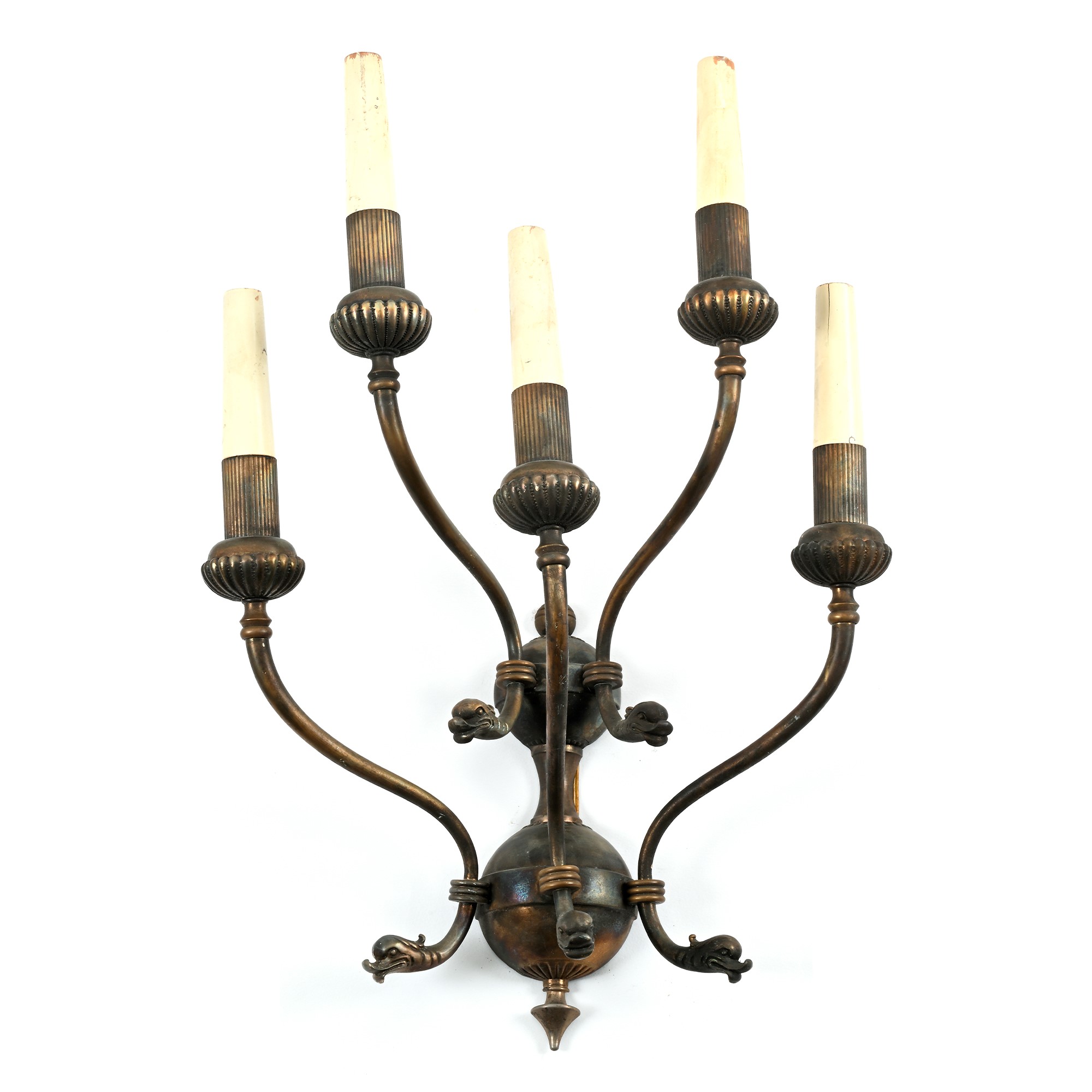 Coppia di appliques in bronzo e metallo patinato