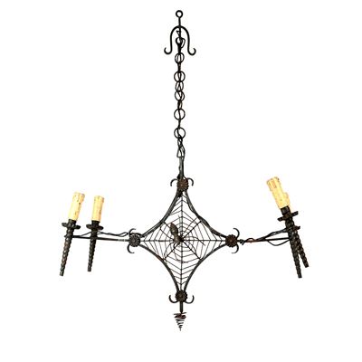Originale Lampadario in Ferro Battuto a Quattro Luci