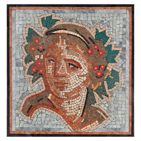 Placca in mosaico su tavola lignea