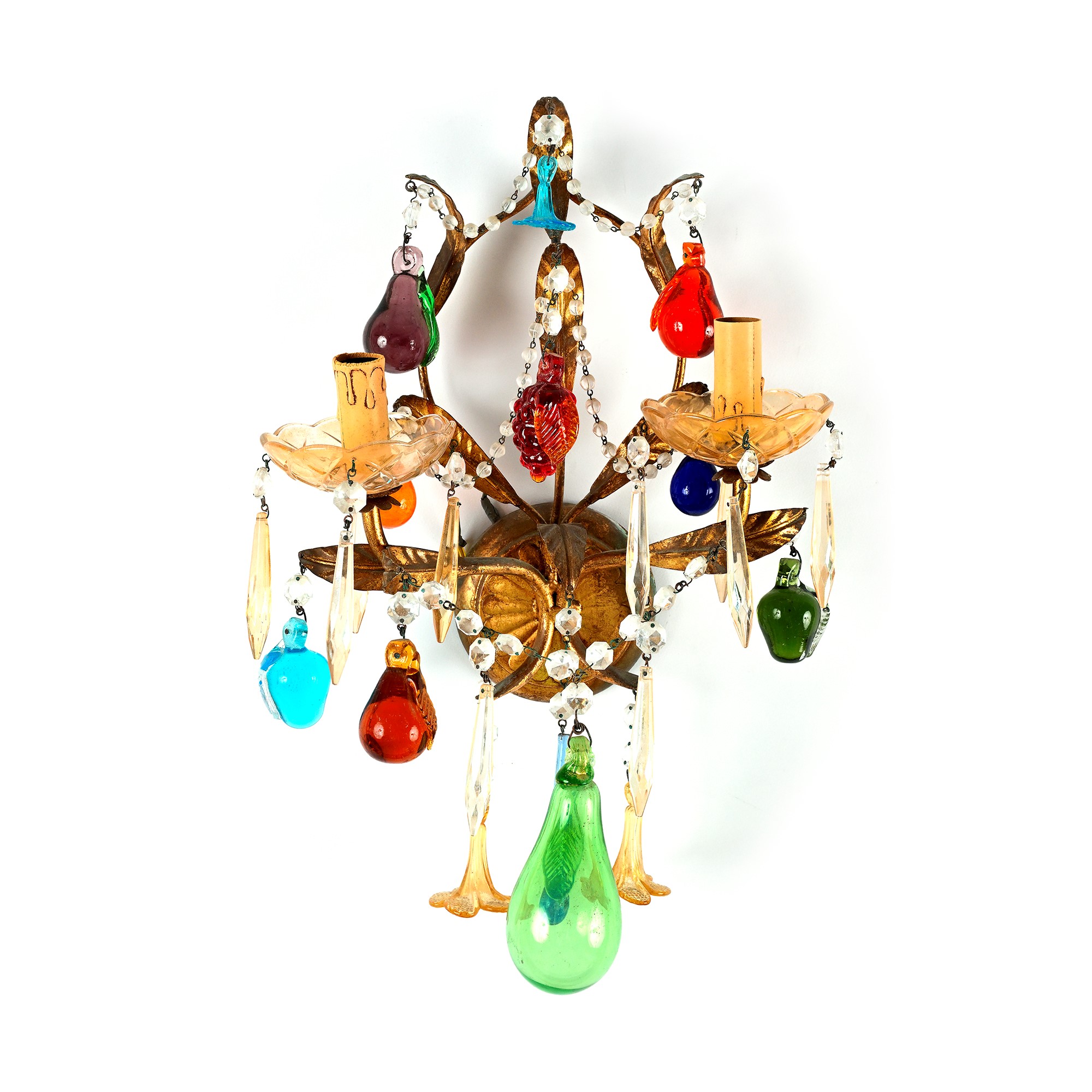 Quattro appliques in ferro battuto e legno dorato