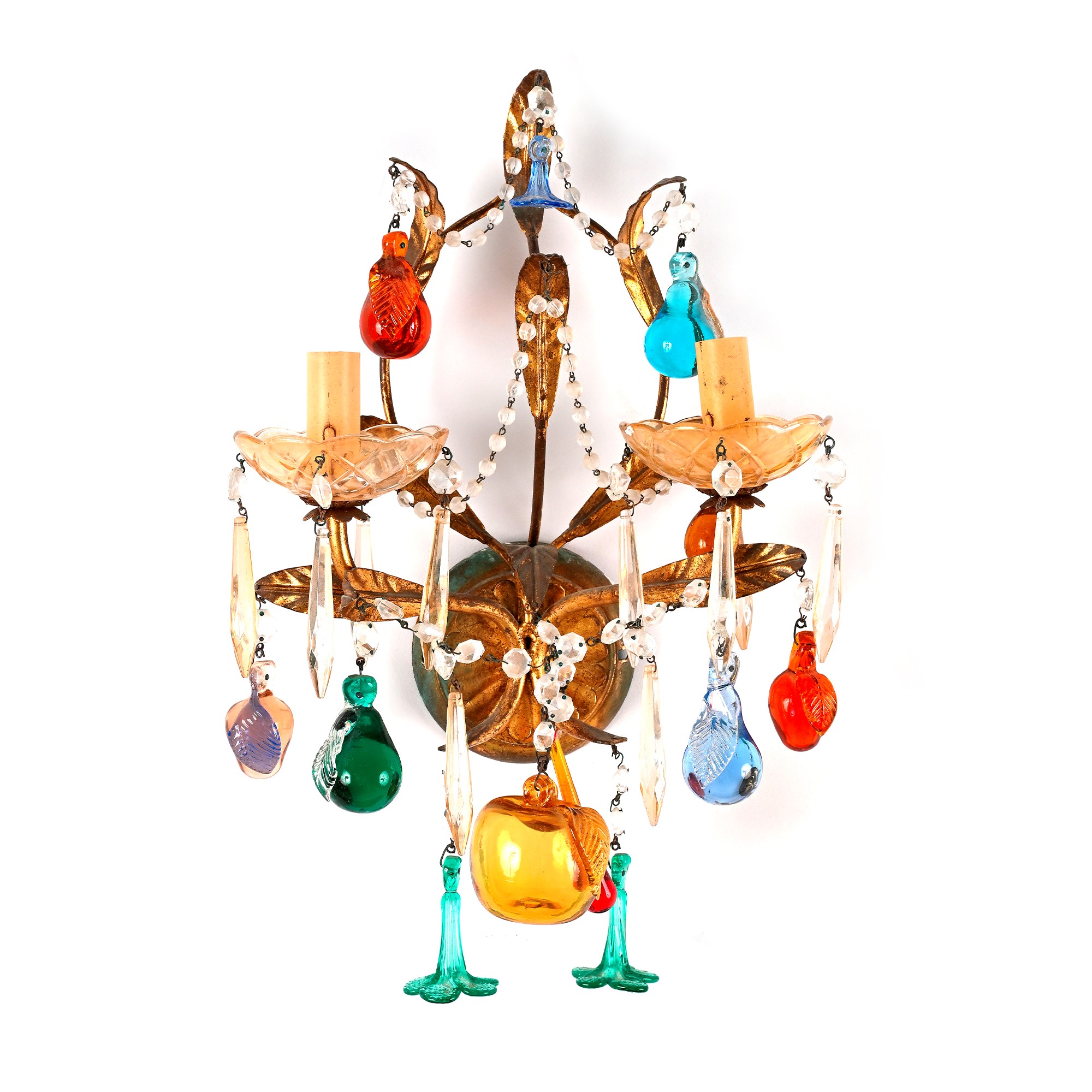 Quattro appliques in ferro battuto e legno dorato