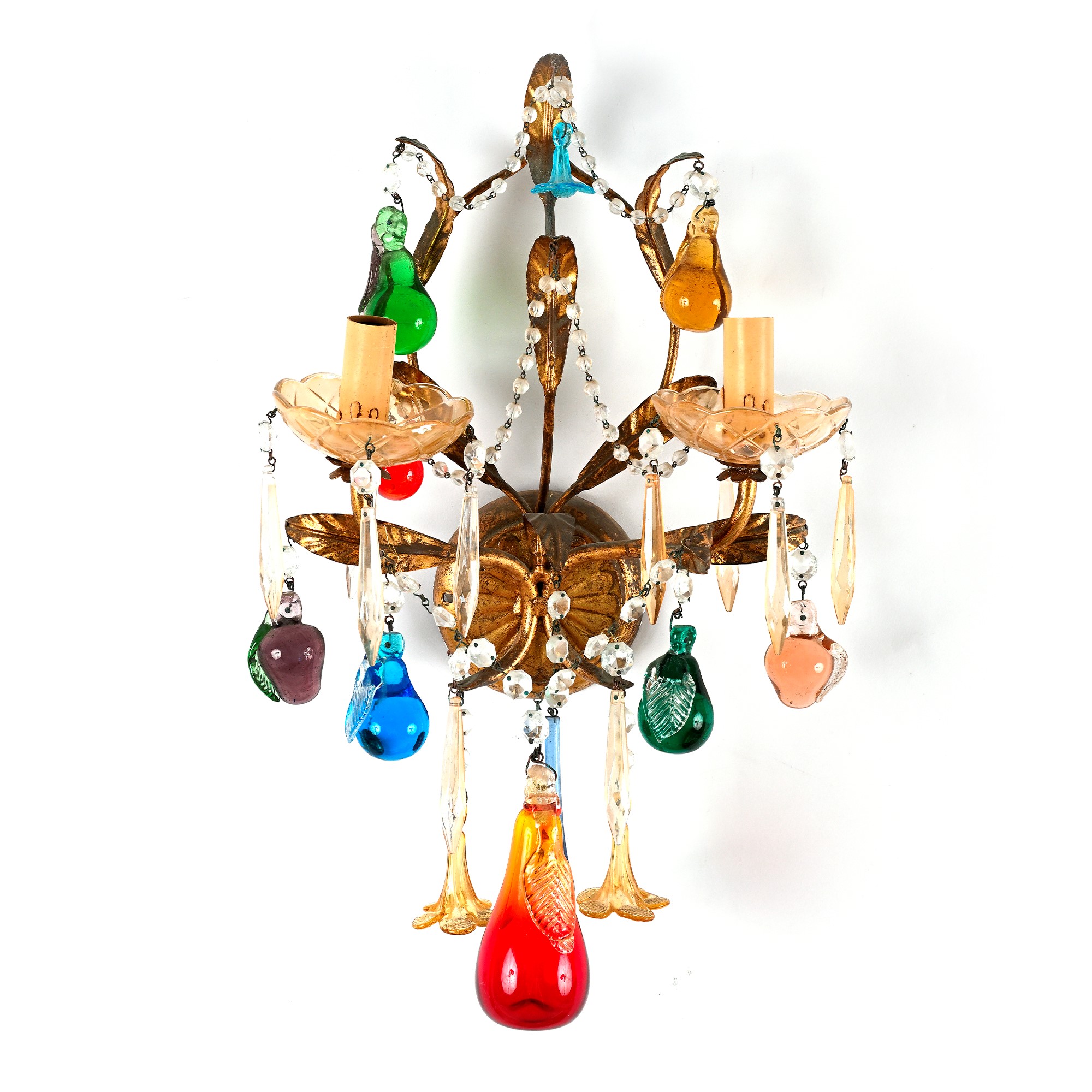 Quattro appliques in ferro battuto e legno dorato