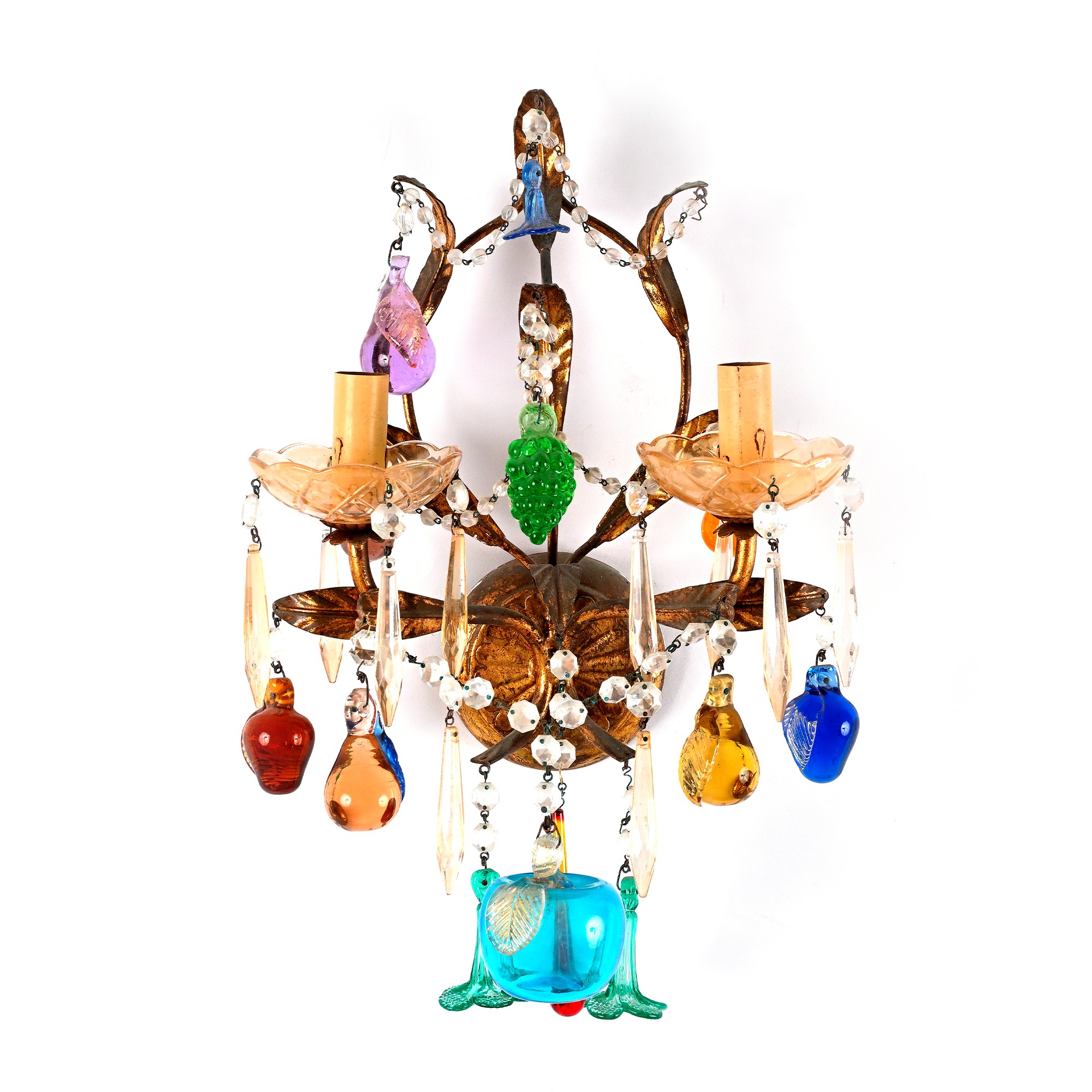 Quattro appliques in ferro battuto e legno dorato