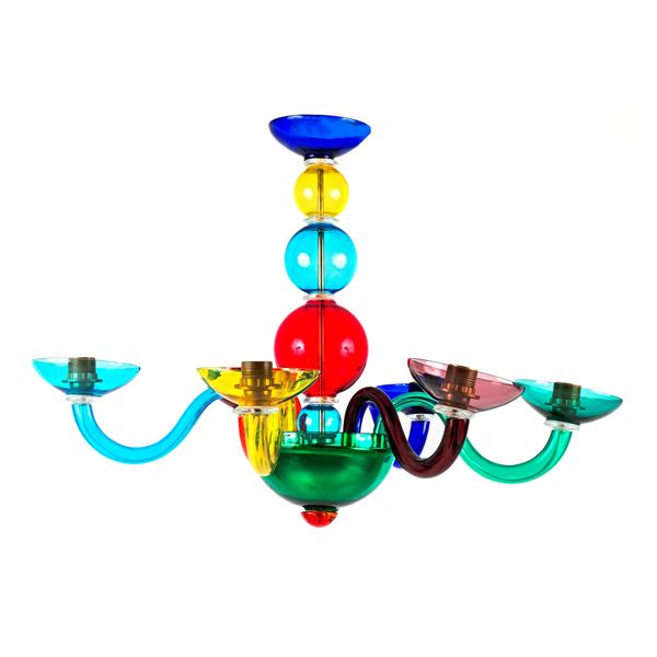 Lampadario "Arlecchino" in vetro policromo, Murano, Sylcom