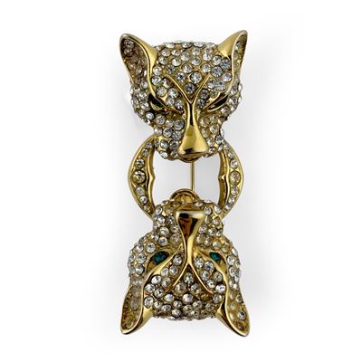 Bijoux Cascio, Spilla in metallo dorato cesellata a testa di pantera con strass