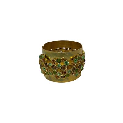 Bracciale rigido in metallo dorato con applicazioni di cristalli sfaccettati e cabochon