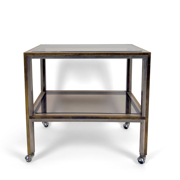 Tavolinetto in ottone cromato e dorato attribuibile a Romeo Rega