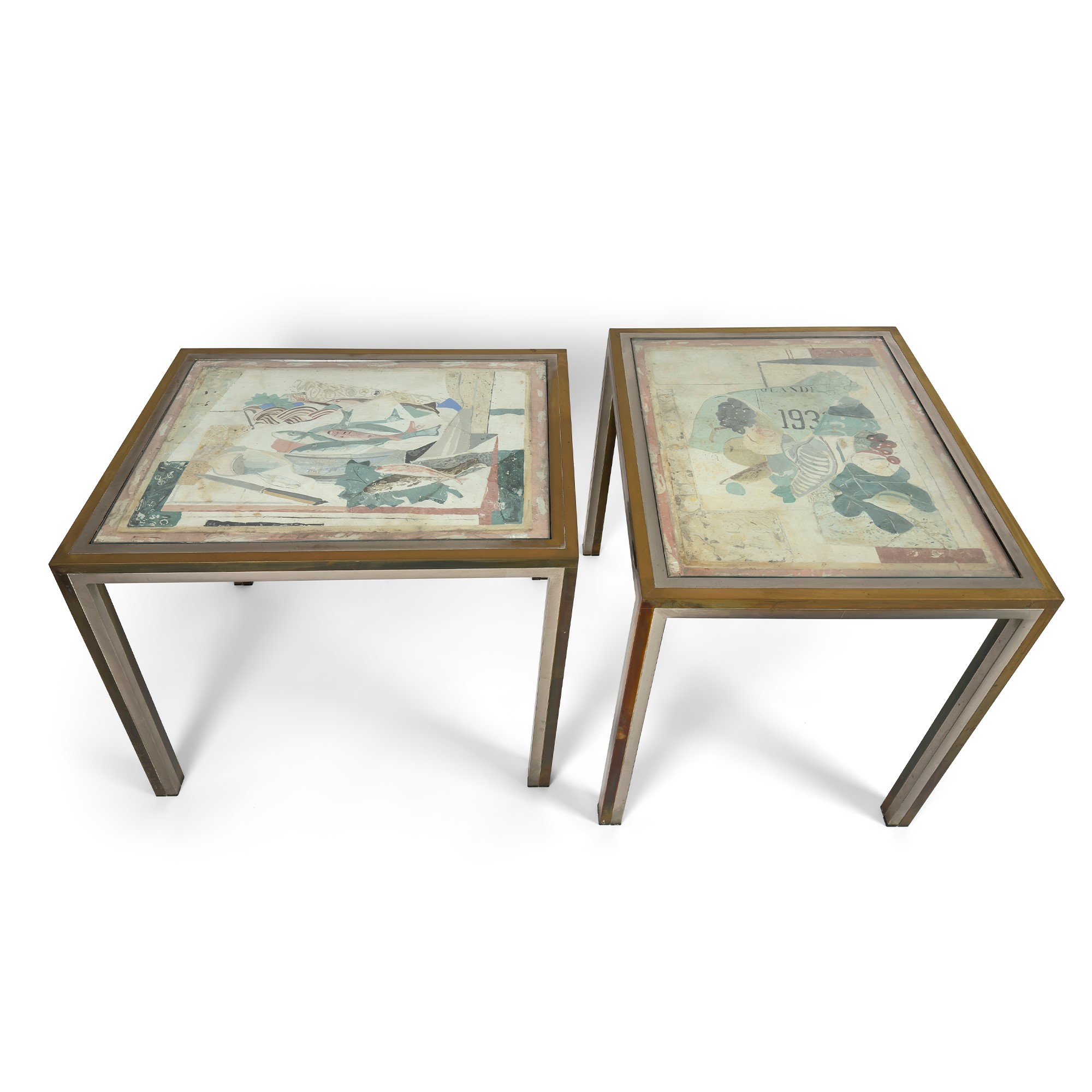 Coppia di tavolinetti in ottone attribuibili a Romeo Rega