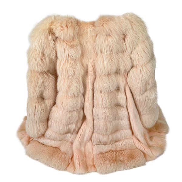 Cappotto 3/4 in volpe e visone color rosa cipria, Aniello De Santis