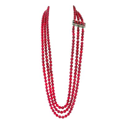 Lunga Collana con Sfere Sfaccettate in Vetro Rosso, Graziano