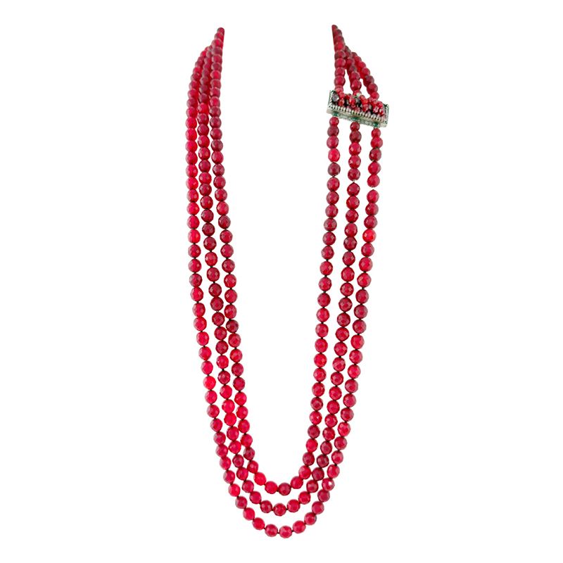 Lunga Collana con Sfere Sfaccettate in Vetro Rosso, Graziano