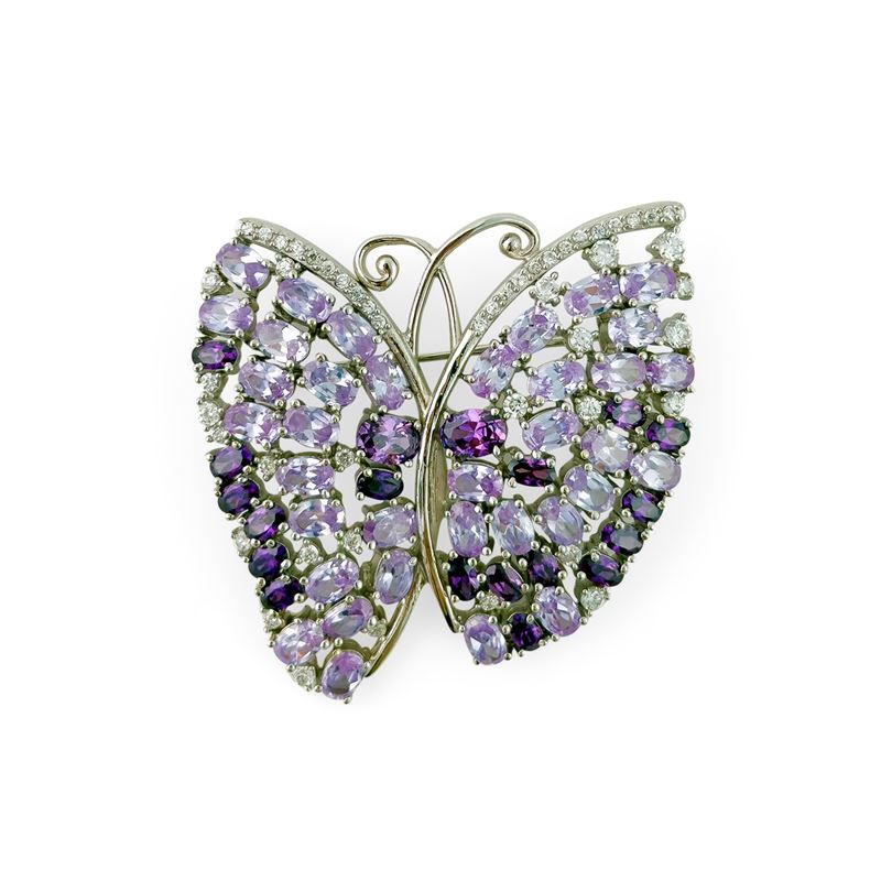 Spilla in argento sterling e strass colorati in forma di una farfalla