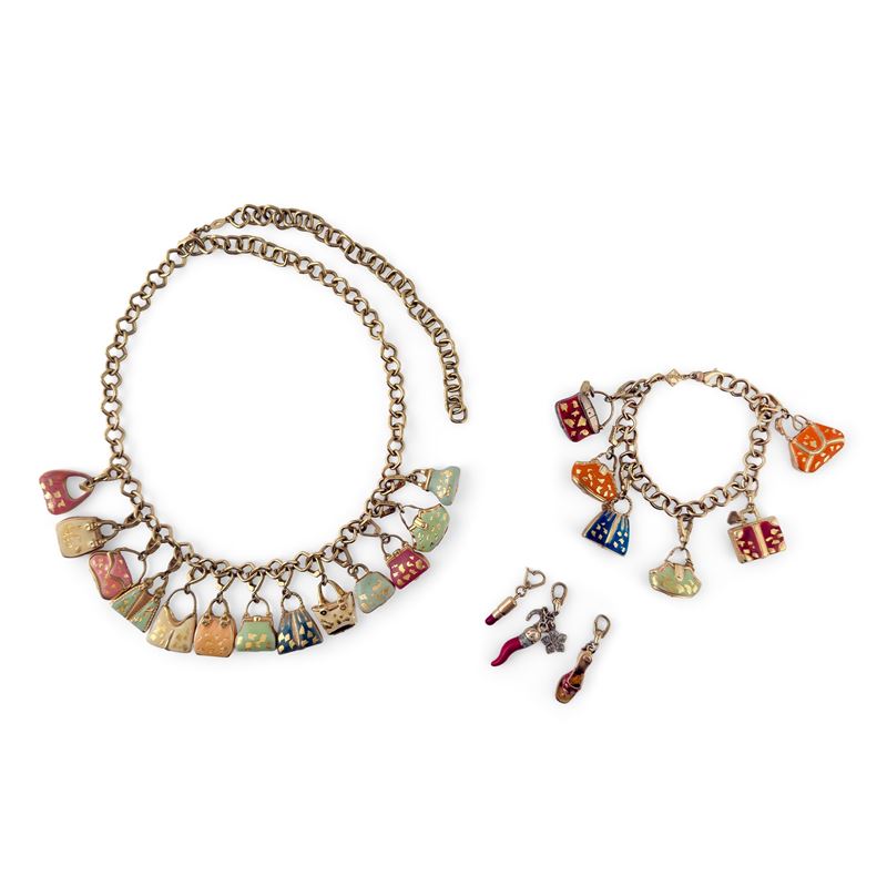 Collana e Bracciale con Numerosi Charms in Smalti Policromi