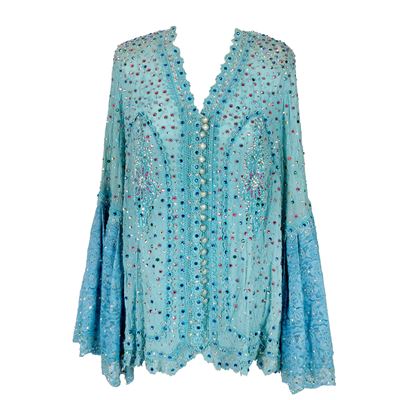 Blusa in Tessuto a Fondo Turchese