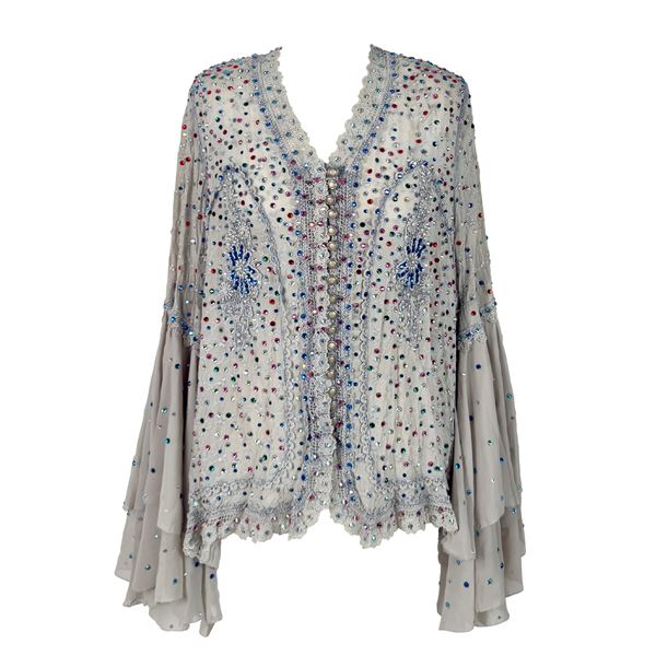 Blusa in tessuto a fondo grigio polvere