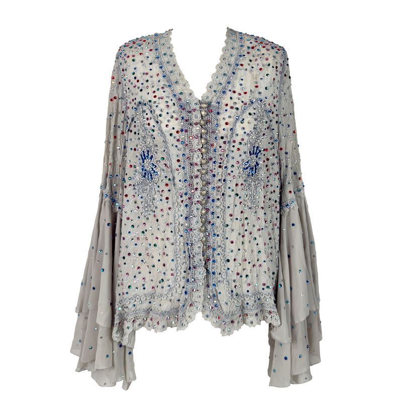 Blusa in tessuto a fondo grigio polvere