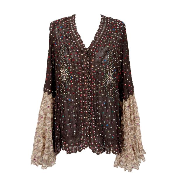 Blusa in tessuto a fondo marrone