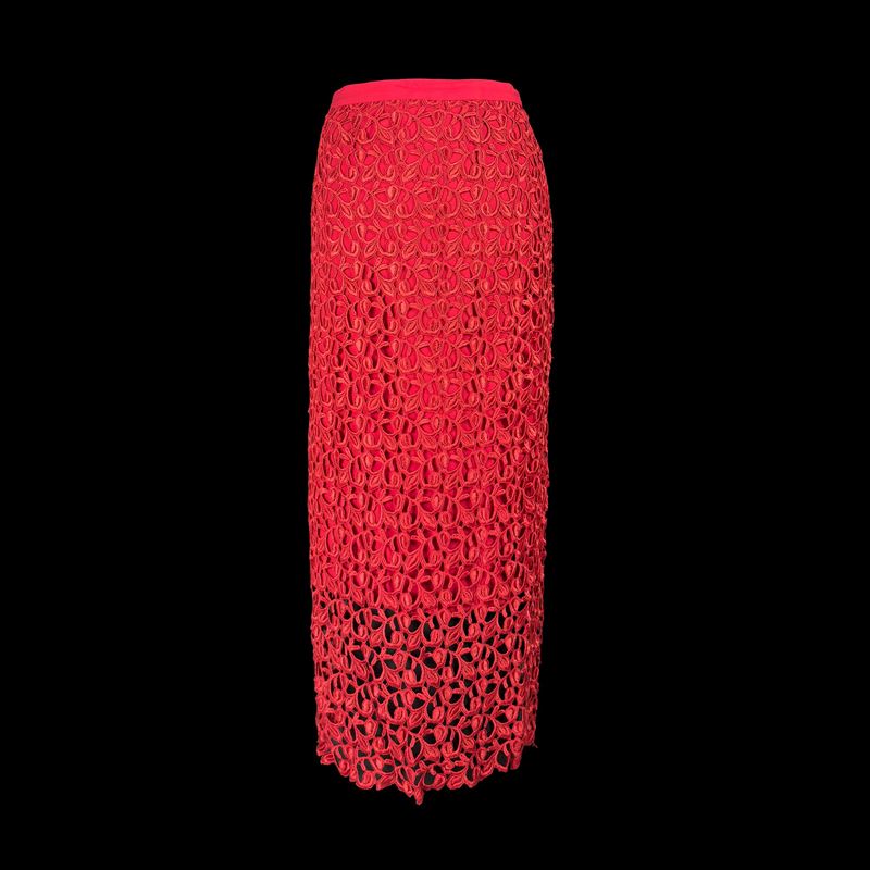Gonna Lunga in Pizzo Rosso Macramè