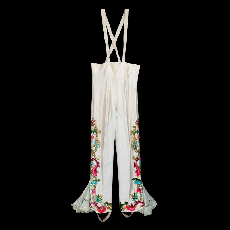 Paio di pantaloni di scena a vita alta in tessuto elasticizzato bianco