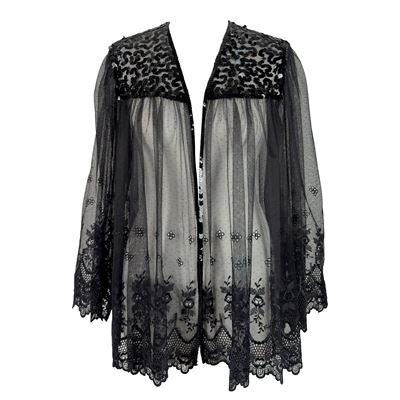 Blusa in pizzo nero con applicazioni in paillettes