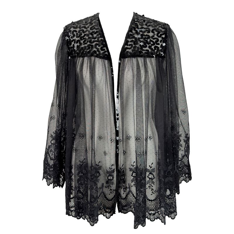 Blusa in pizzo nero con applicazioni in paillettes