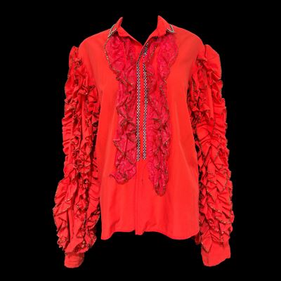 Camicia spagnoleggiante, tessuto rosso con ruches