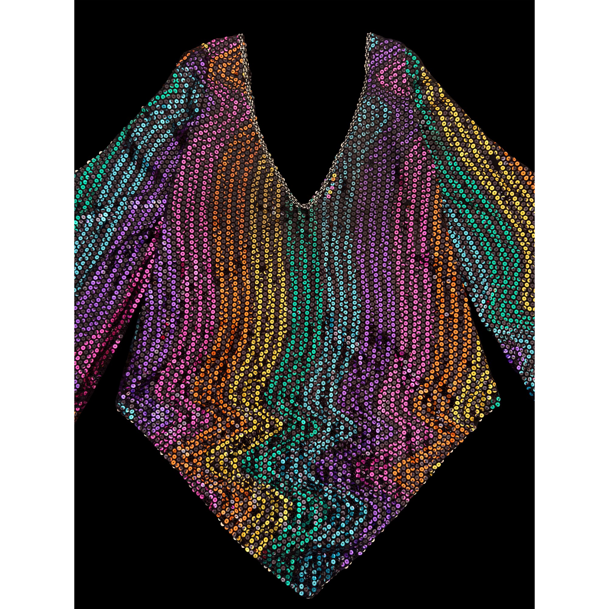 Blusa in tessuto nero con paillettes multicolori e strass