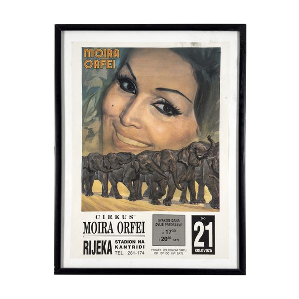 Locandina incorniciata di spettacolo circense di Moira Orfei