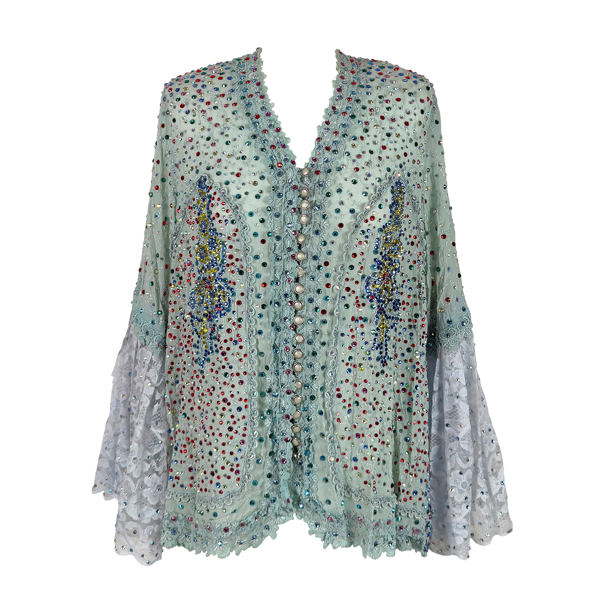 Due bluse in tessuto a fondo avorio e celeste