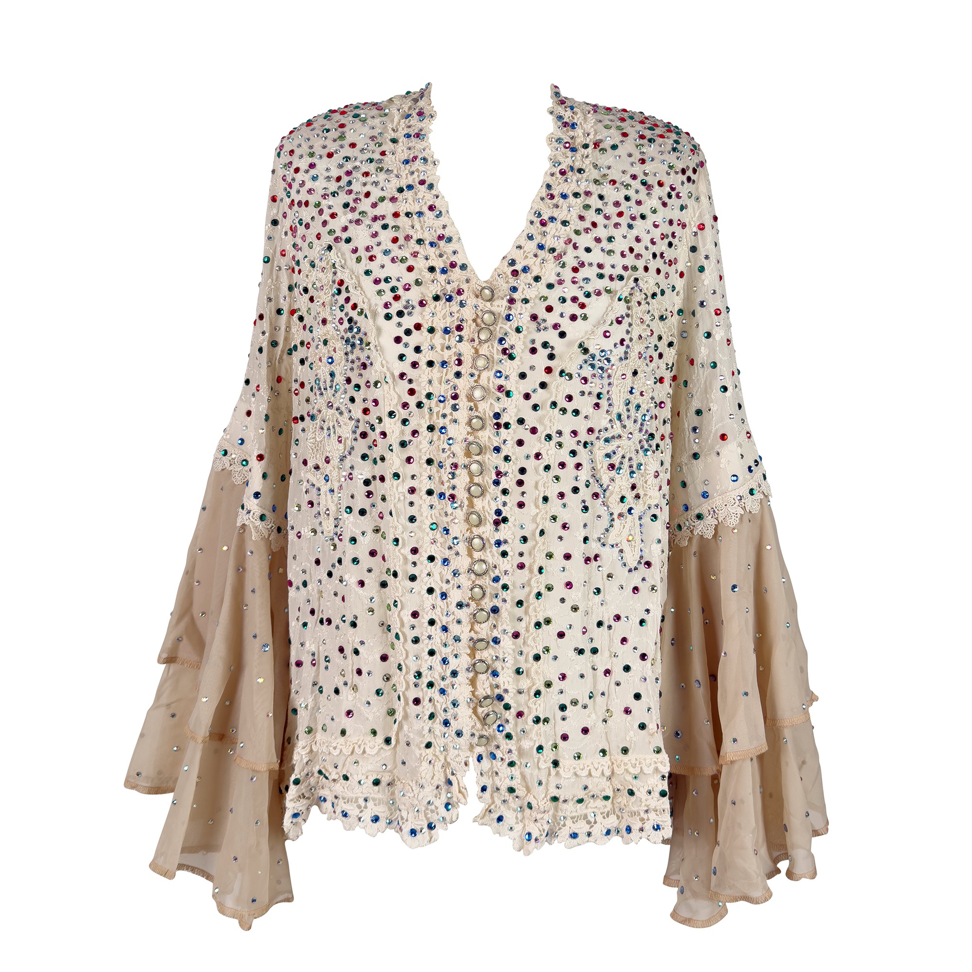 Due bluse in tessuto a fondo avorio e celeste