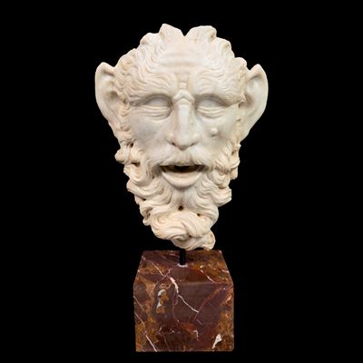 Mascherone Virile Barbuto in Marmo Statuario, Roma, Fine del XVI Secolo