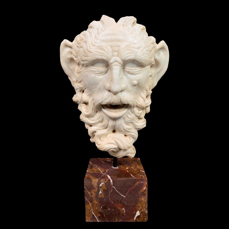 Mascherone Virile Barbuto in Marmo Statuario, Roma, Fine del XVI Secolo