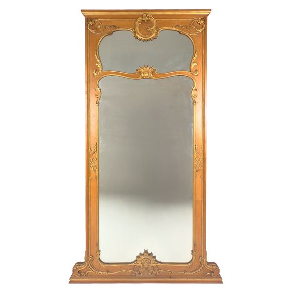 Specchiera fondosala in legno parzialmente dorato