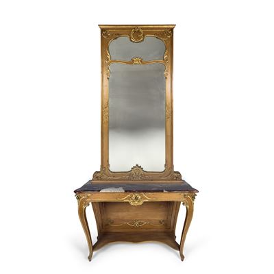 Console con Specchiera in Legno Parzialmente Dorato