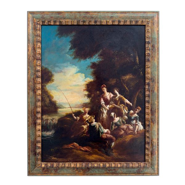 Paesaggio con giovani pescatrici, XVIII secolo  - Asta L'eternità è il mare mischiato con il sole - Bolli & Romiti - Casa d'Aste in Roma